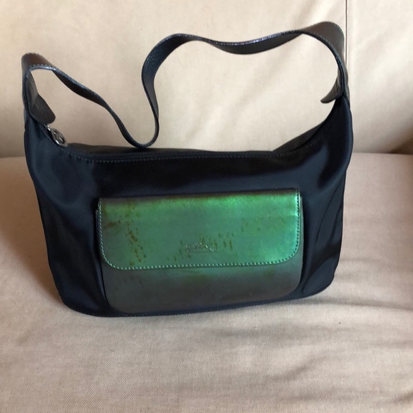 Longchamp Handbags - Smaller Longchamp black nylon with green accents